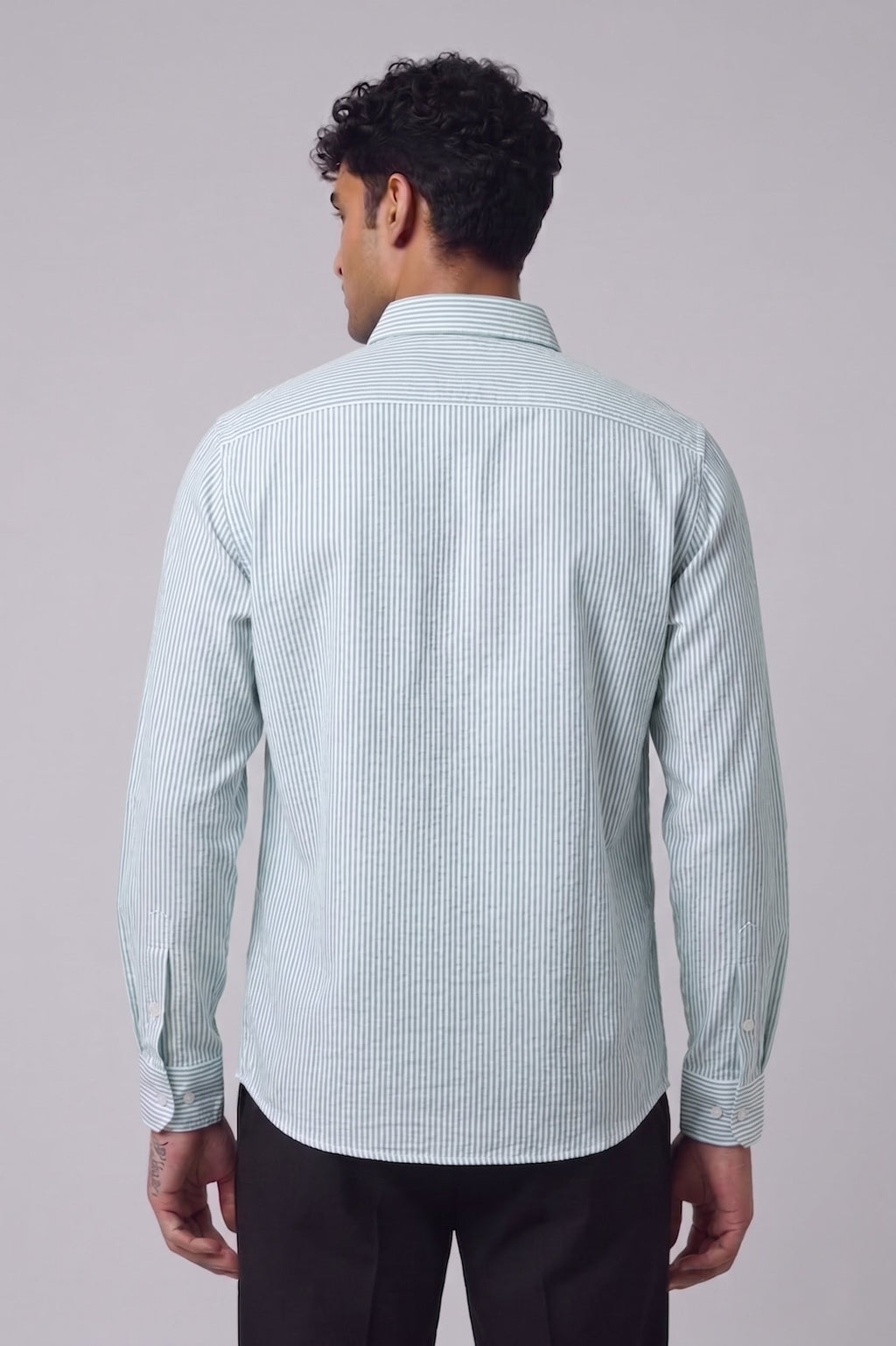 Threaded Fossil Green Micro Stripe Cotton Shirt