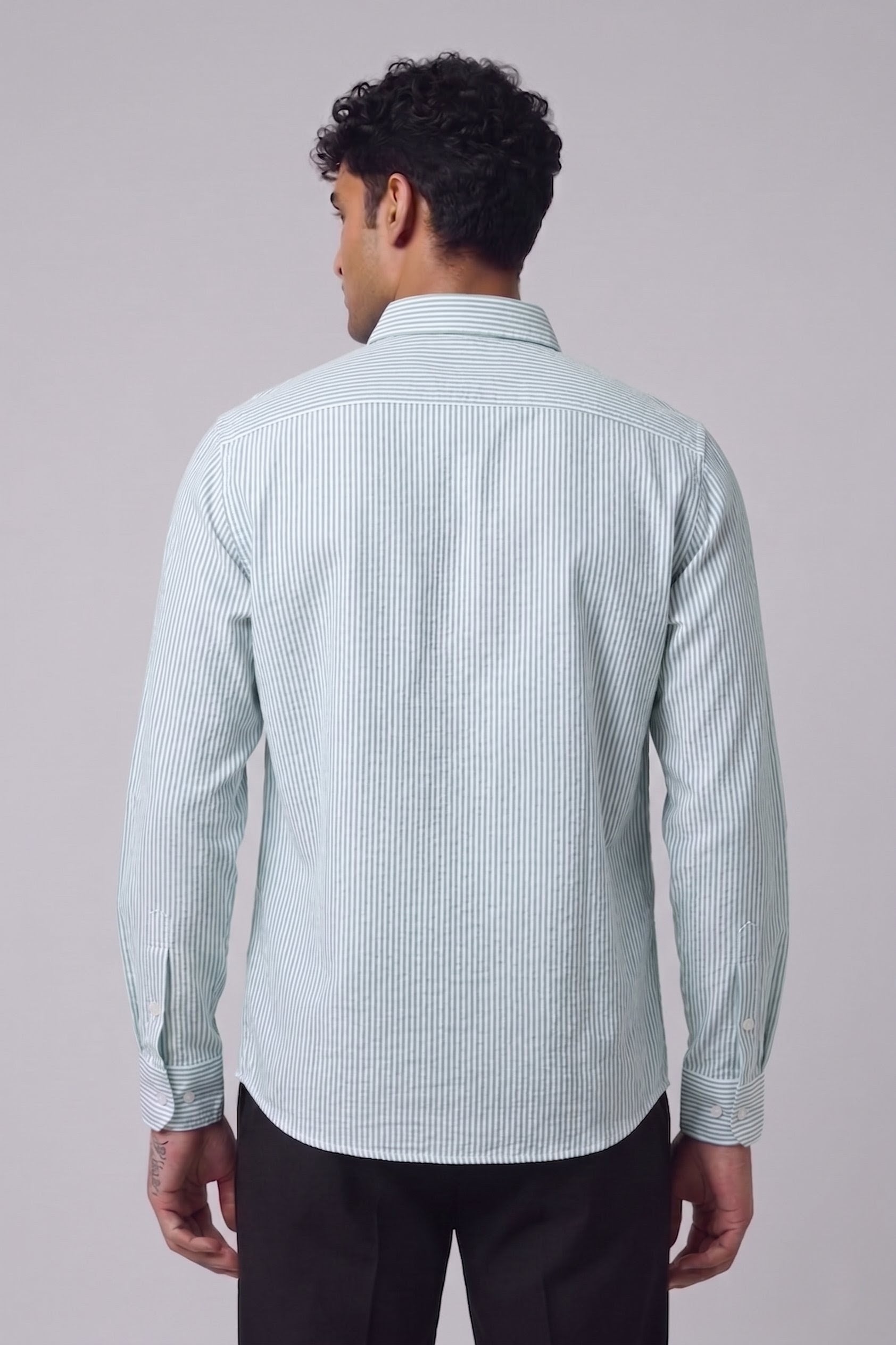 Threaded Fossil Green Micro Stripe Cotton Shirt