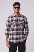 Threaded Navy Check Double Pocket Shirt
