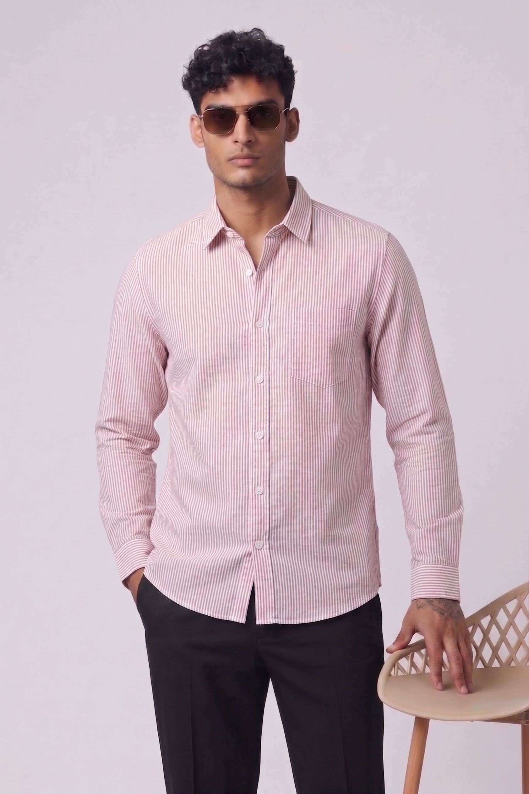 Threaded Blush Pink Stripe Cotton Shirt