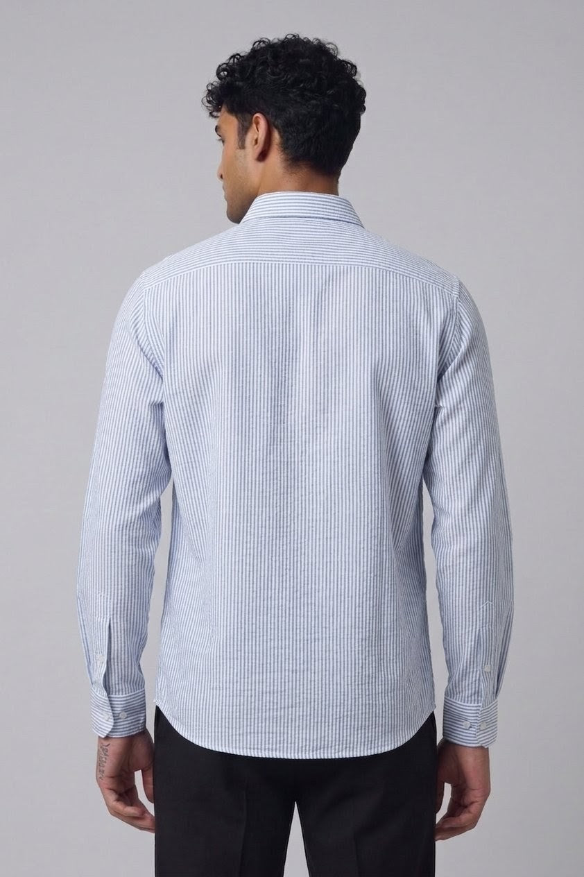 Threaded Ice Blue Stripe Cotton Shirt