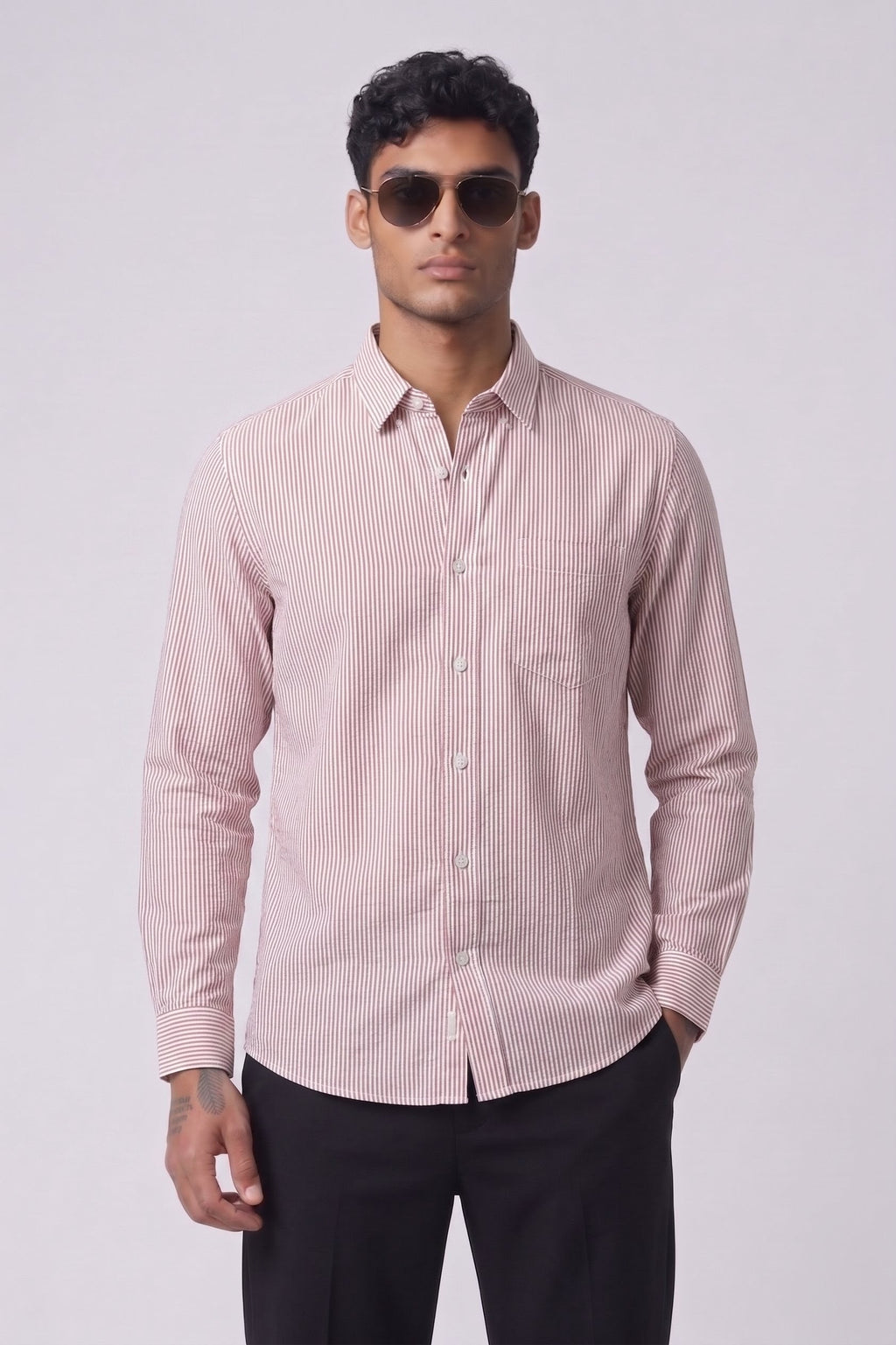 Threaded Blush Pink Stripe Cotton Shirt