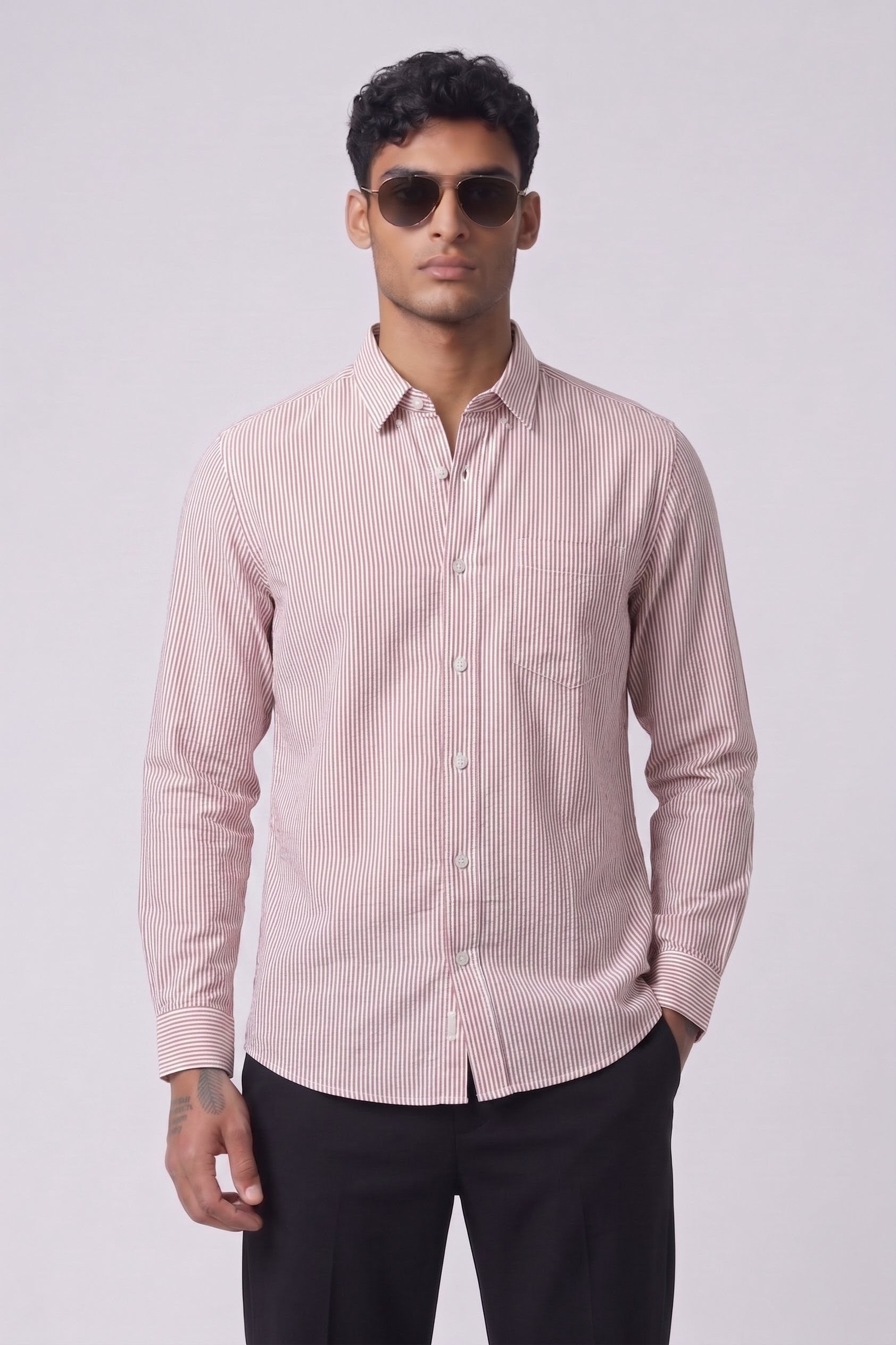 Threaded Blush Pink Stripe Cotton Shirt