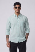 Threaded Fossil Green Micro Stripe Cotton Shirt