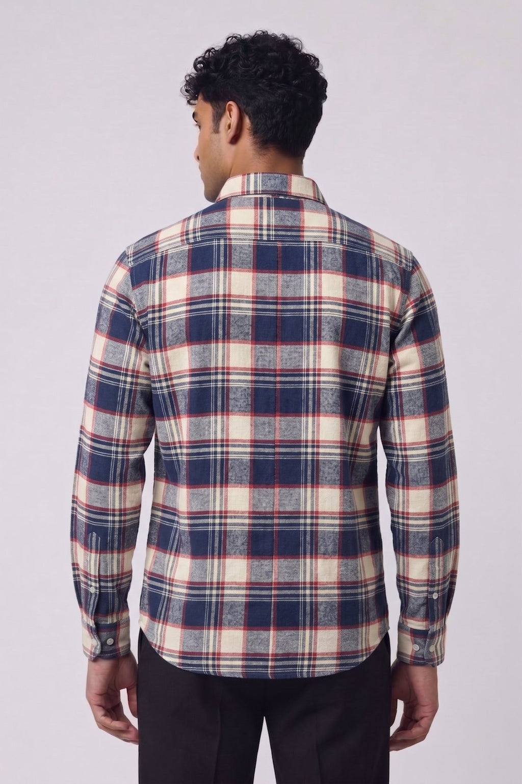 Threaded Navy Check Double Pocket Shirt