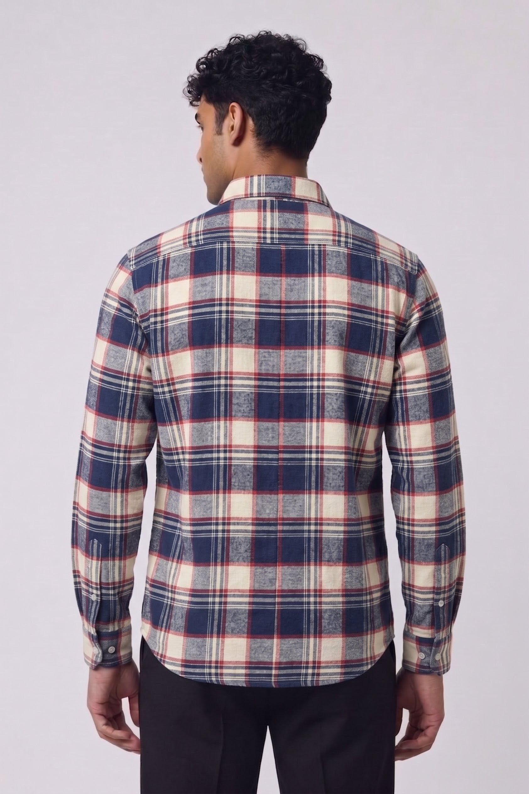 Threaded Navy Check Double Pocket Shirt
