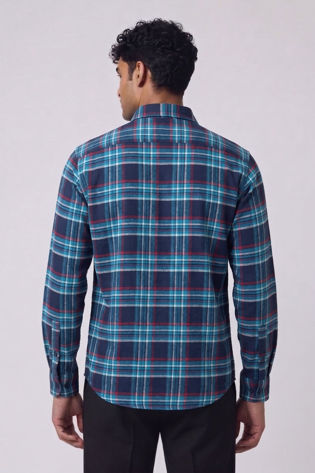 Threaded Teal Navy Check Double Pocket Shirt