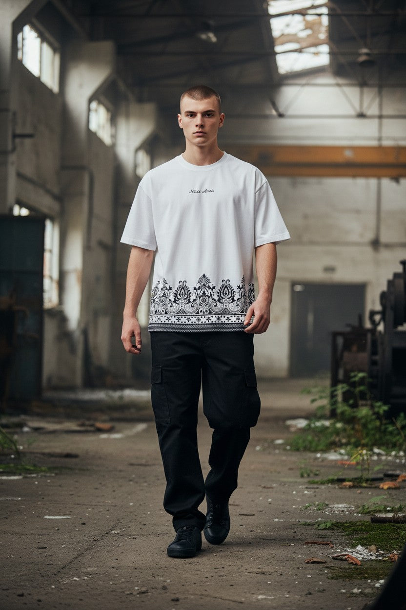 Threaded Paisley Hem Oversized Tee