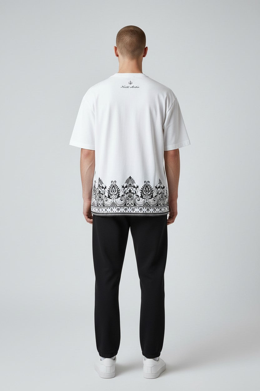 Threaded Paisley Hem Oversized Tee