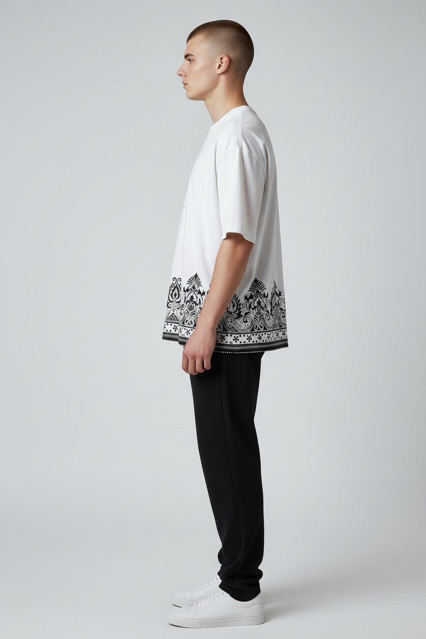 Threaded Paisley Hem Oversized Tee