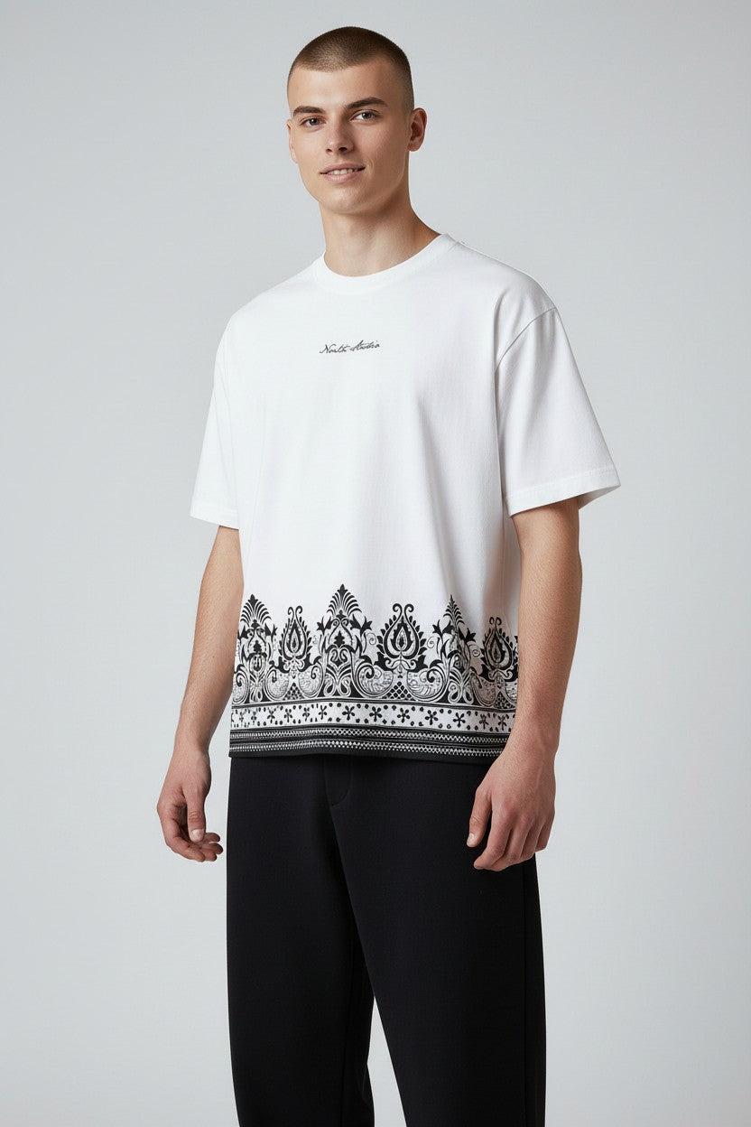 Threaded Paisley Hem Oversized Tee