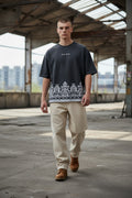 Threaded Paisley Hem Oversized Tee - Anthracite