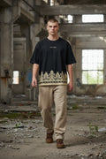 Threaded Paisley Hem Oversized Tee - Midnight Black