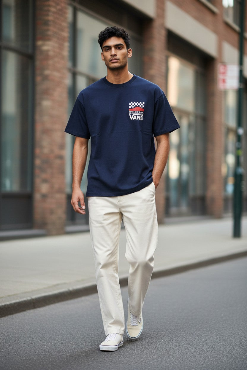 Vans "Original" Checkerboard Graphic Tee - Navy