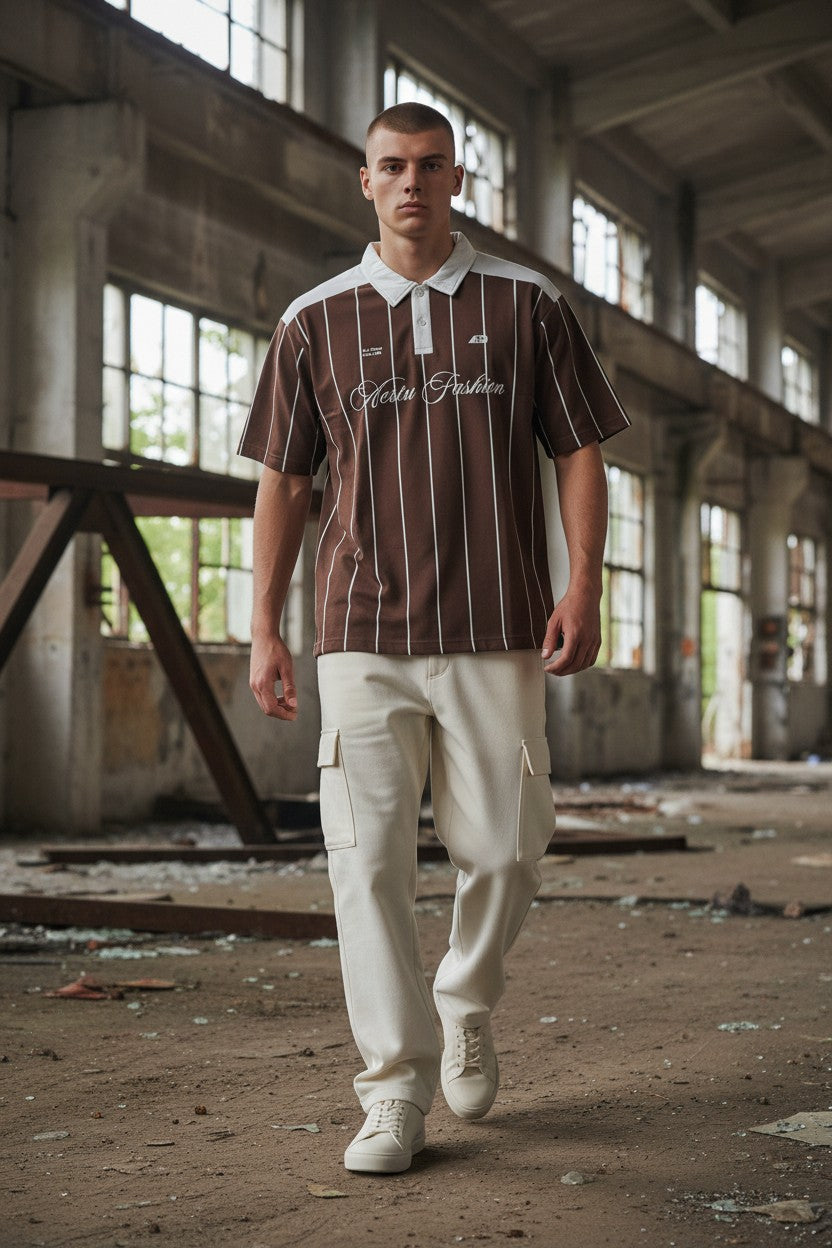 Men's Brown Striped Polo T-Shirt – Premium Casual Streetwear | DXPRO Style
