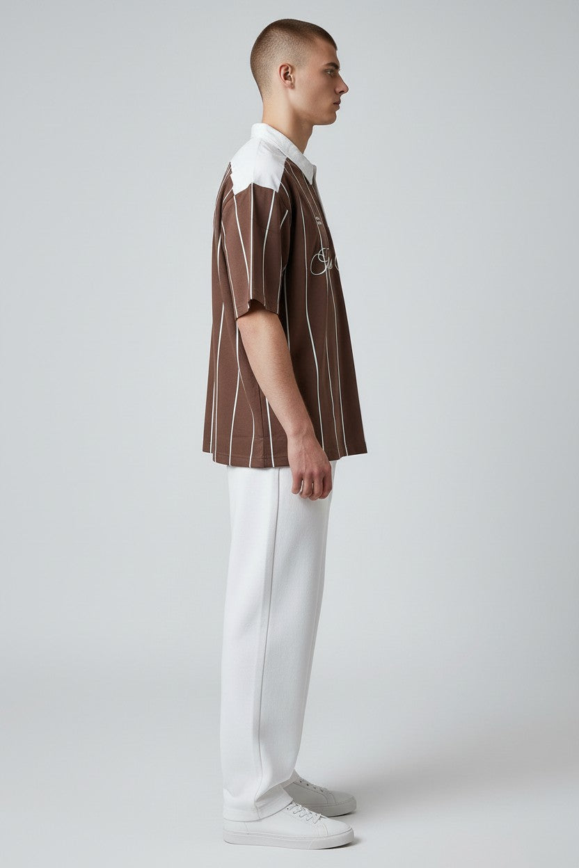 Men's Brown Striped Polo T-Shirt – Premium Casual Streetwear | DXPRO Style