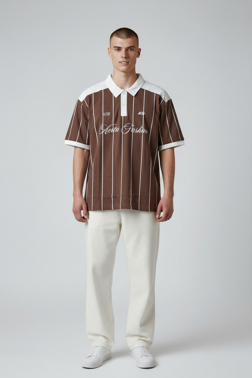 Men's Brown Striped Polo T-Shirt – Premium Casual Streetwear | DXPRO Style