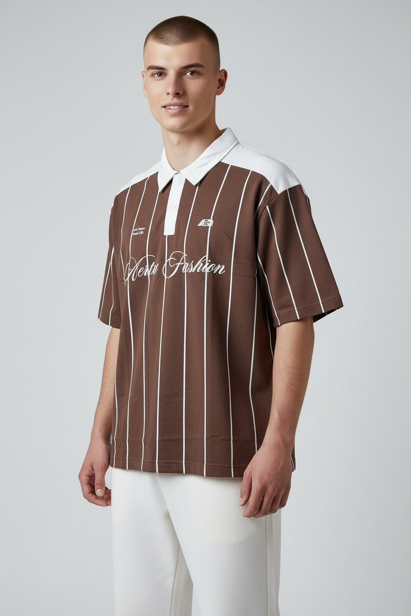 Men's Brown Striped Polo T-Shirt – Premium Casual Streetwear | DXPRO Style