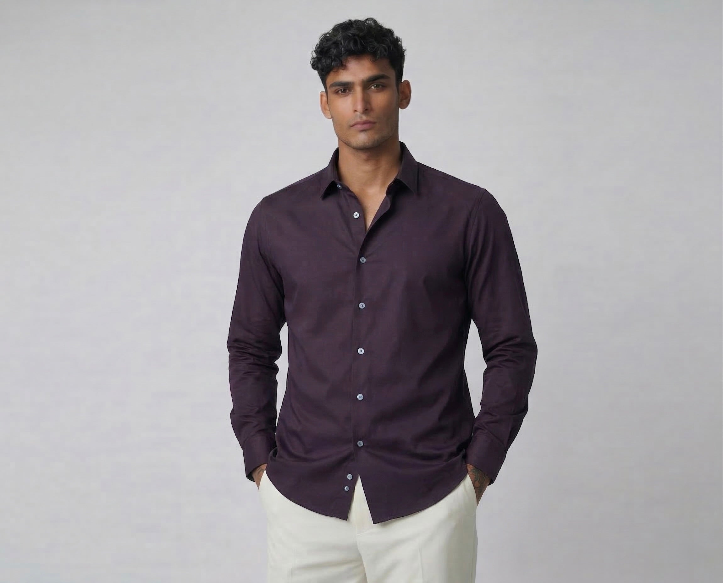 Threaded Plum Armani Fabric Shirt - Premium Minimal Streetwear