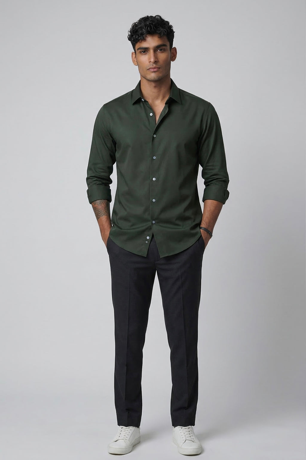 Threaded Forest Green Armani Fabric Shirt - Premium Minimal Streetwear