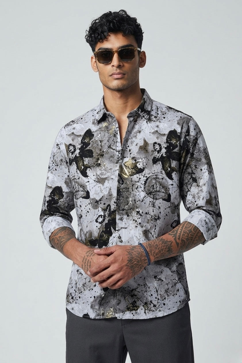 Threaded Abstract Print Rayon Shirt - Urban Streetwear Edition