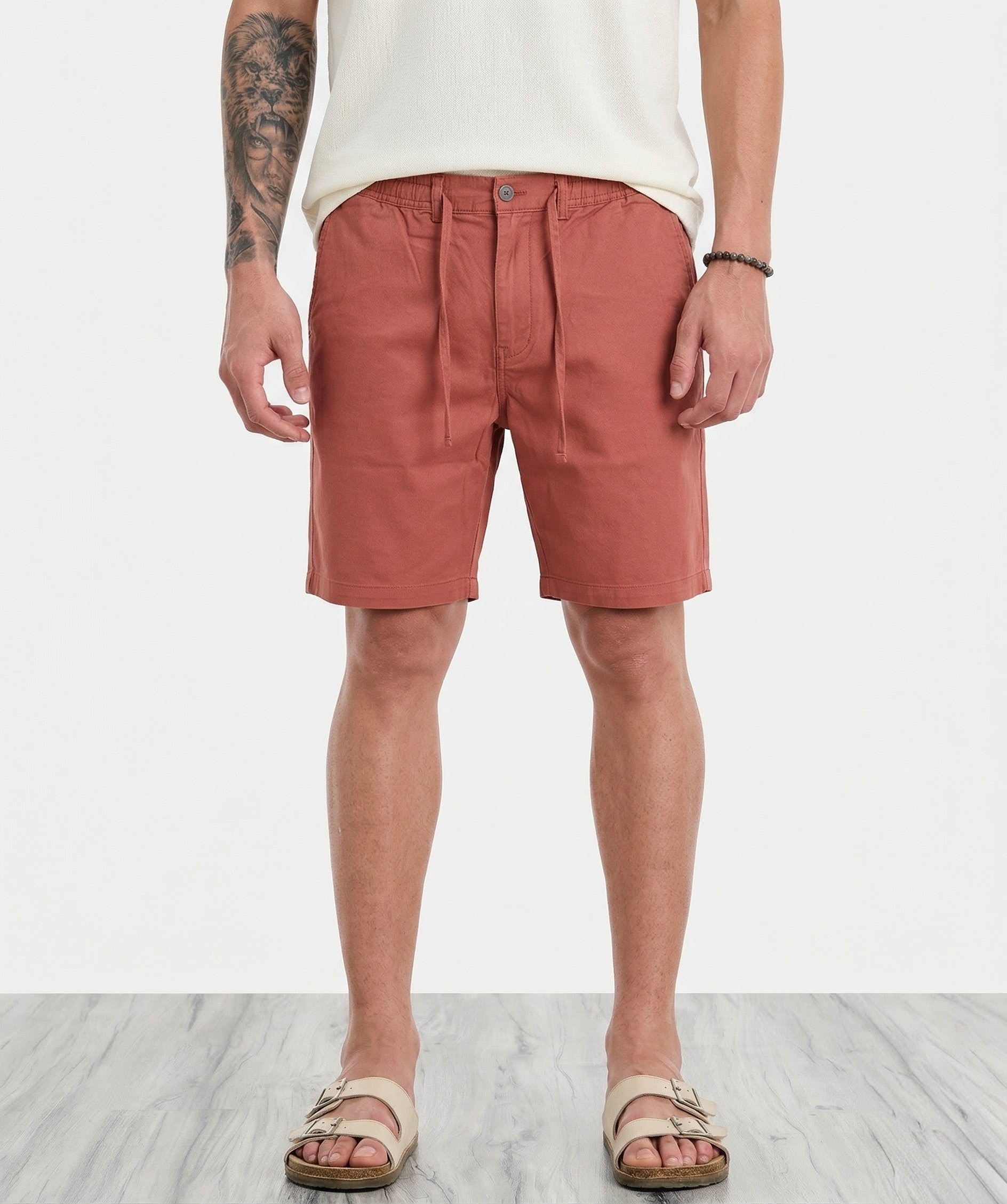 Threaded Rust Cotton Stretch Shorts