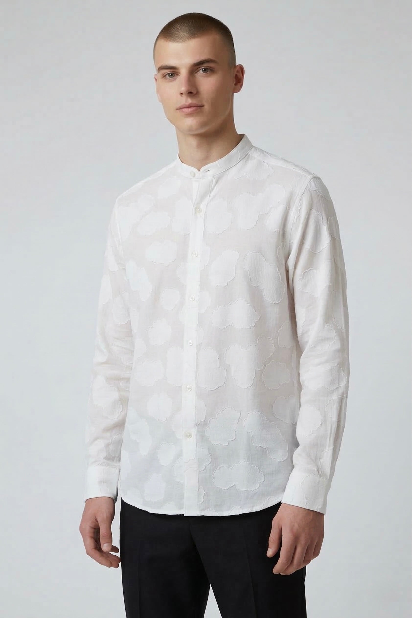 Threaded White Textured Cotton Shirt