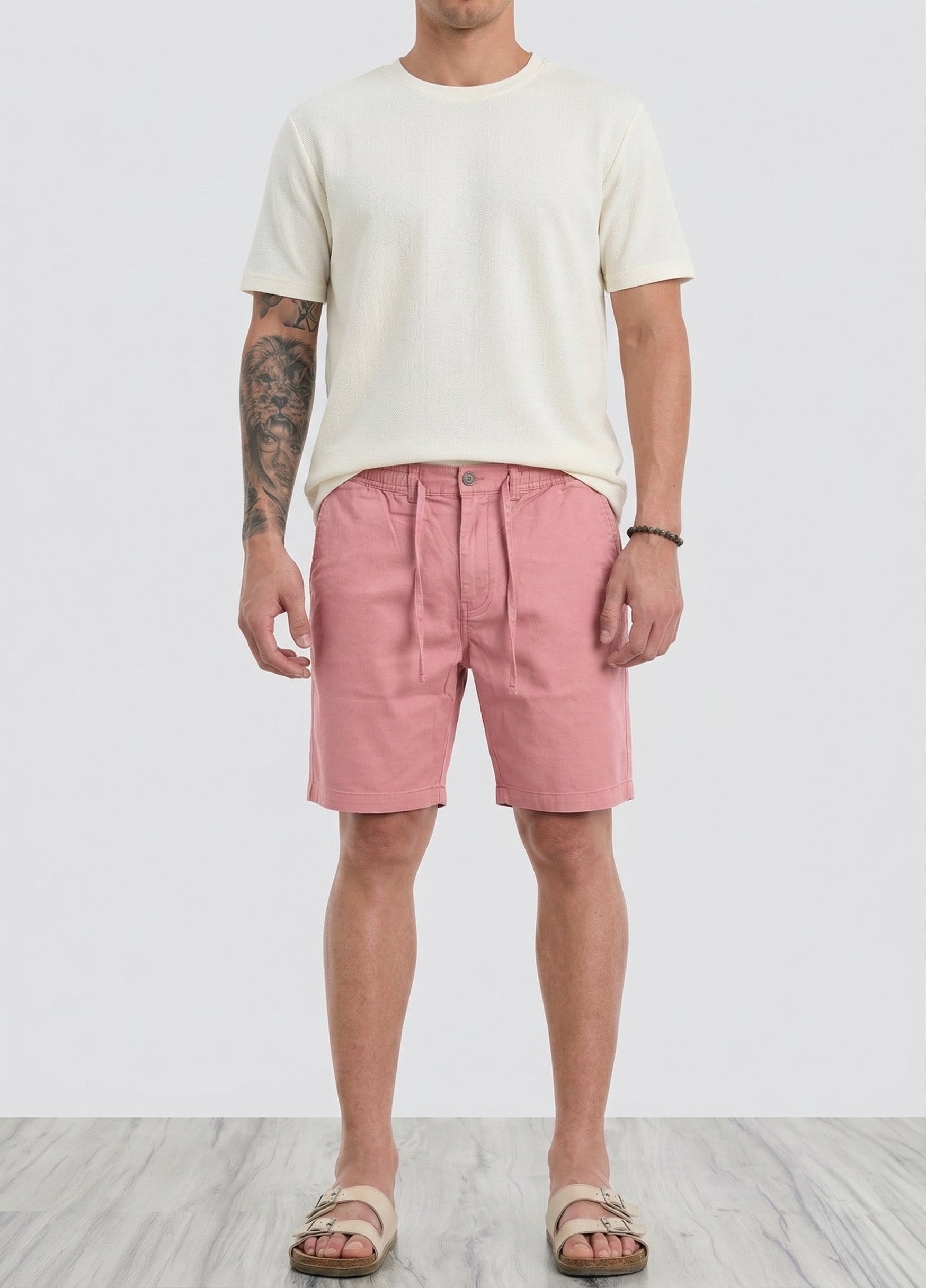 Threaded Rose Pink Cotton Stretch Shorts
