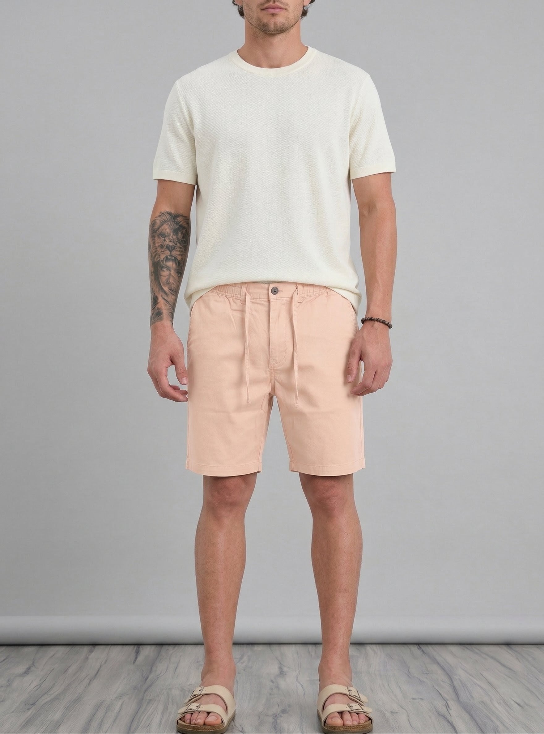 Threaded Peach Cotton Stretch Shorts