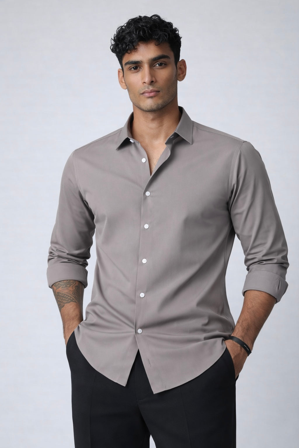 Threaded Taupe Armani Fabric Shirt - Premium Minimal Streetwear
