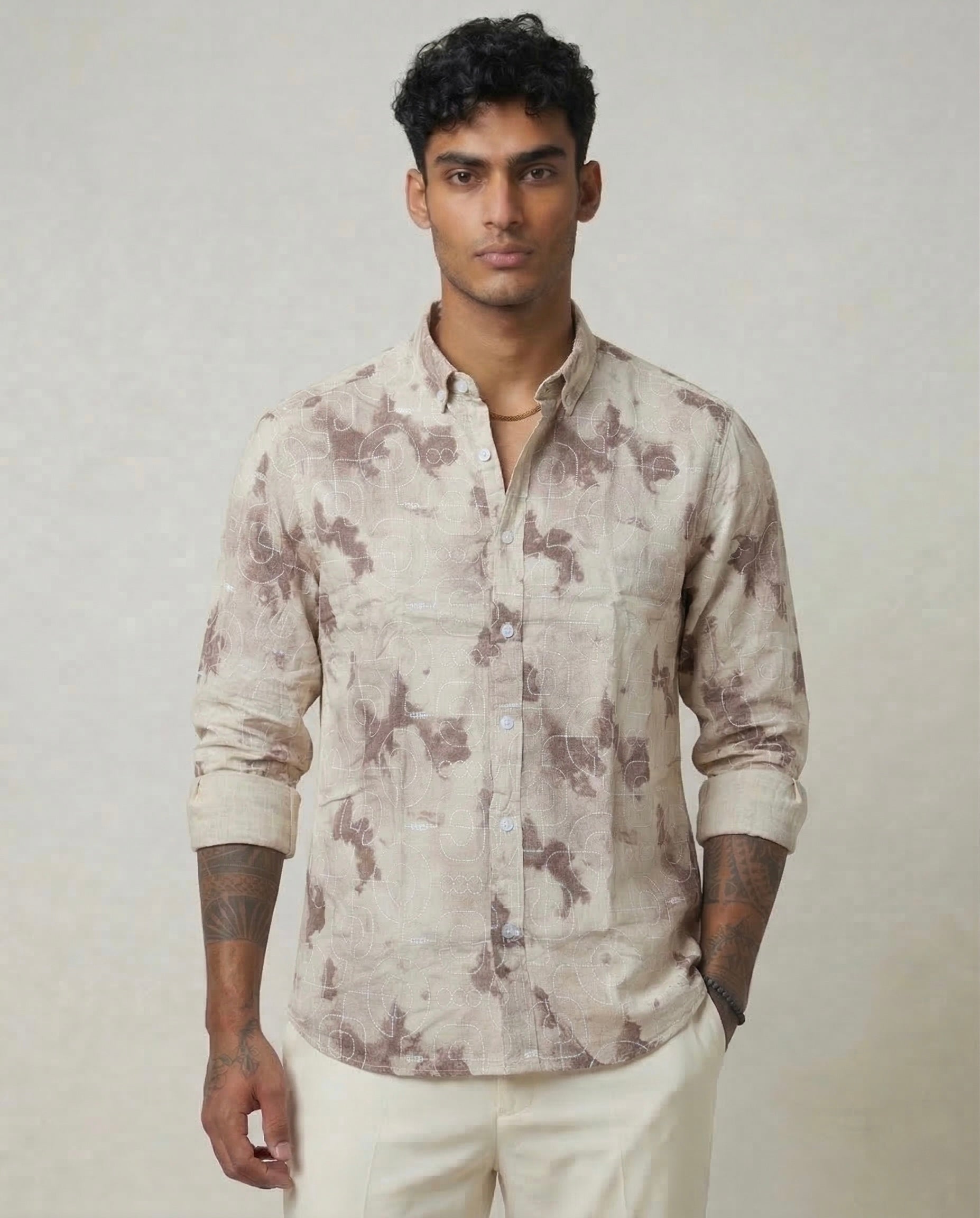 Threaded Abstract Embroidered Cotton Shirt - Premium Textured Streetwear