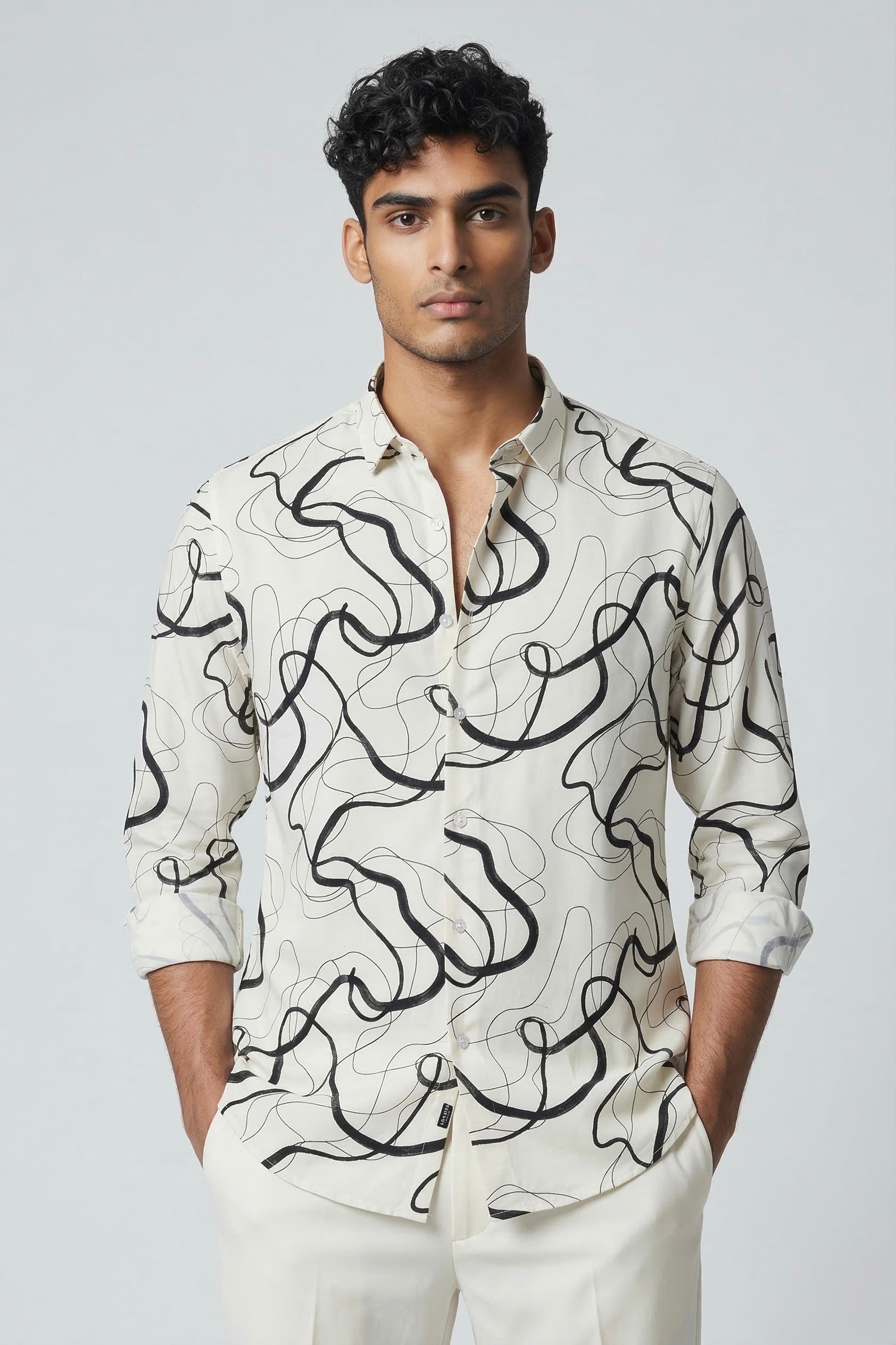 Threaded Minimal Line Abstract Rayon Shirt - Modern Streetwear Edition