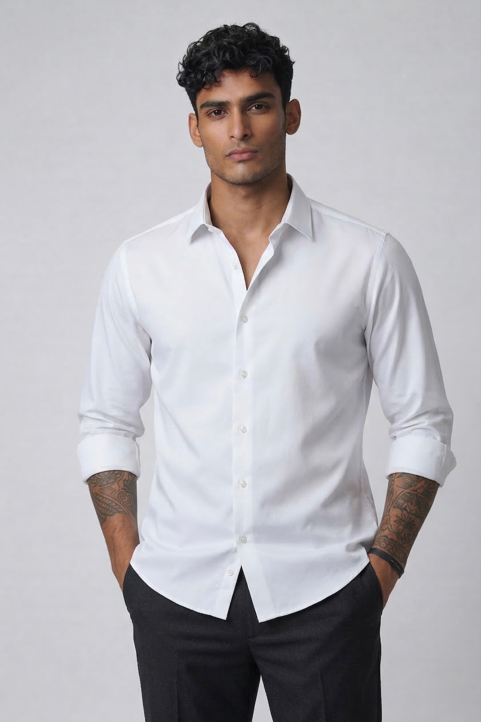 Threaded White Armani Fabric Shirt - Premium Minimal Streetwear