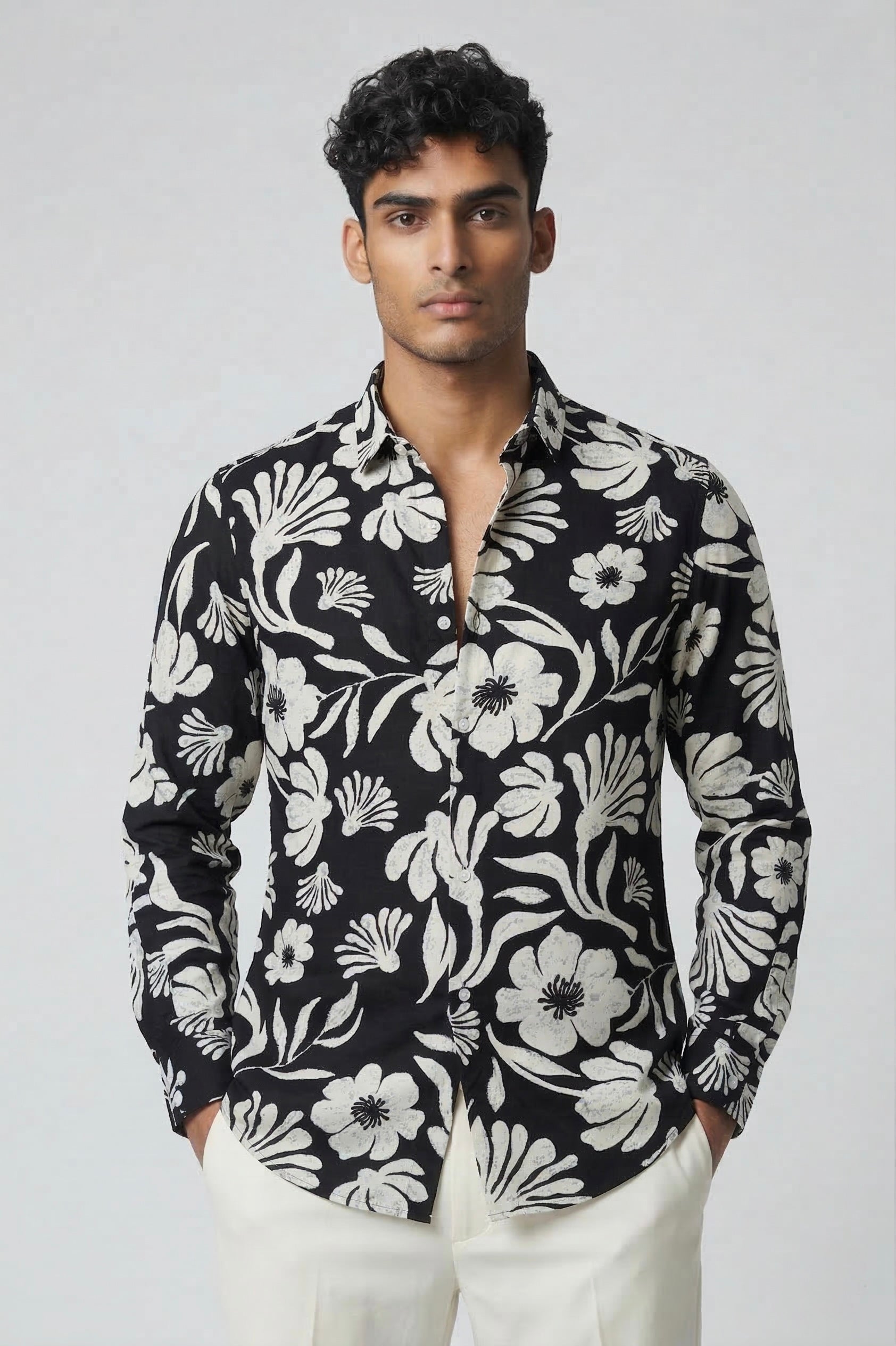 Threaded Black Floral Print Rayon Shirt - Premium Streetwear Edition