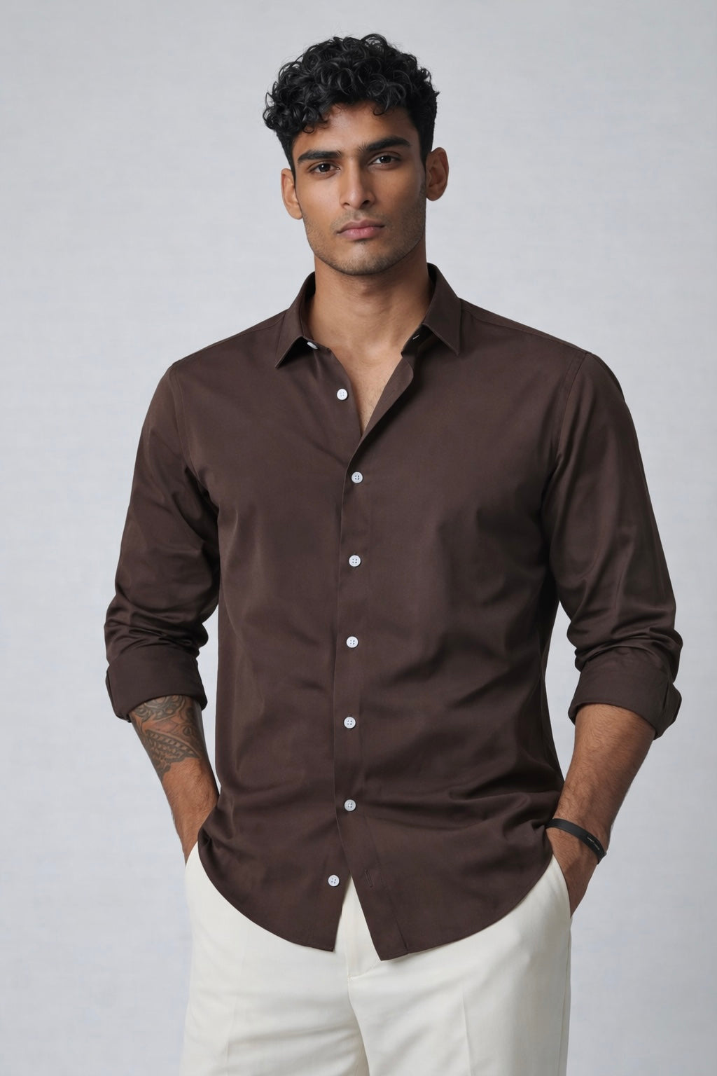 Threaded Brown Armani Fabric Shirt - Premium Minimal Streetwear