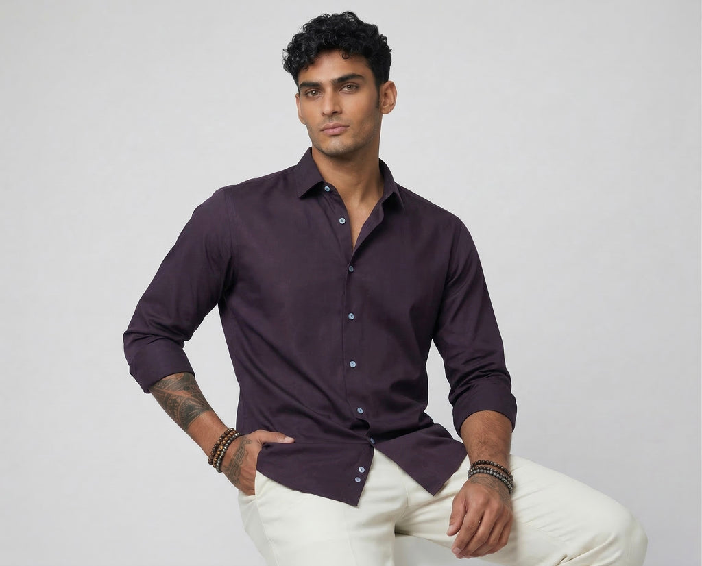 Threaded Plum Armani Fabric Shirt - Premium Minimal Streetwear