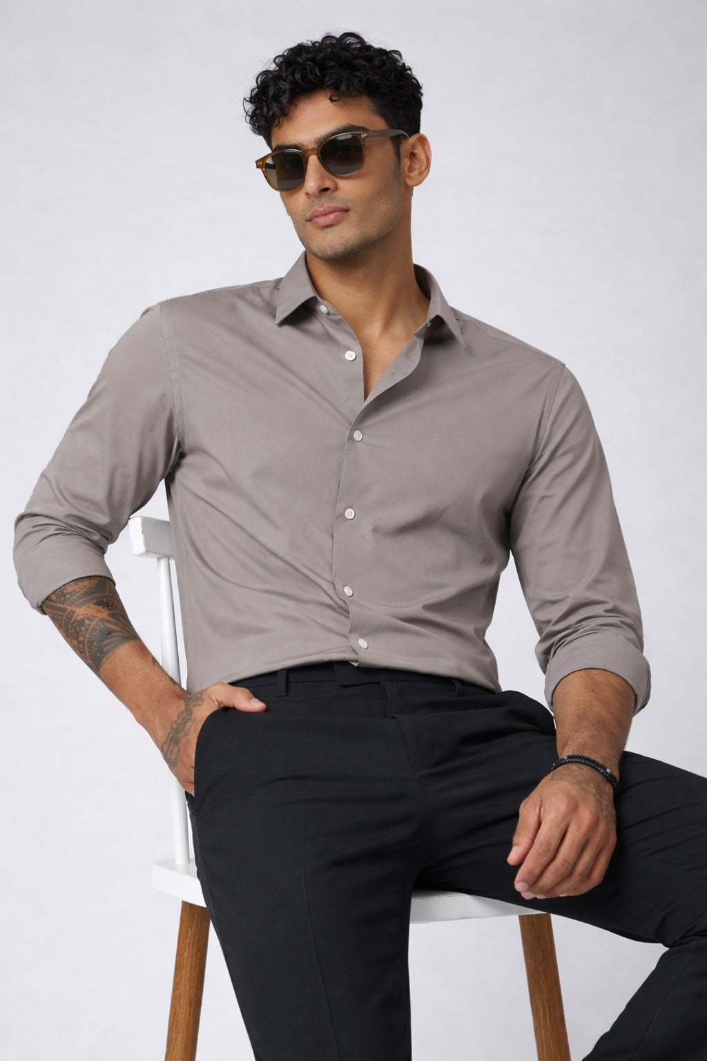 Threaded Taupe Armani Fabric Shirt - Premium Minimal Streetwear