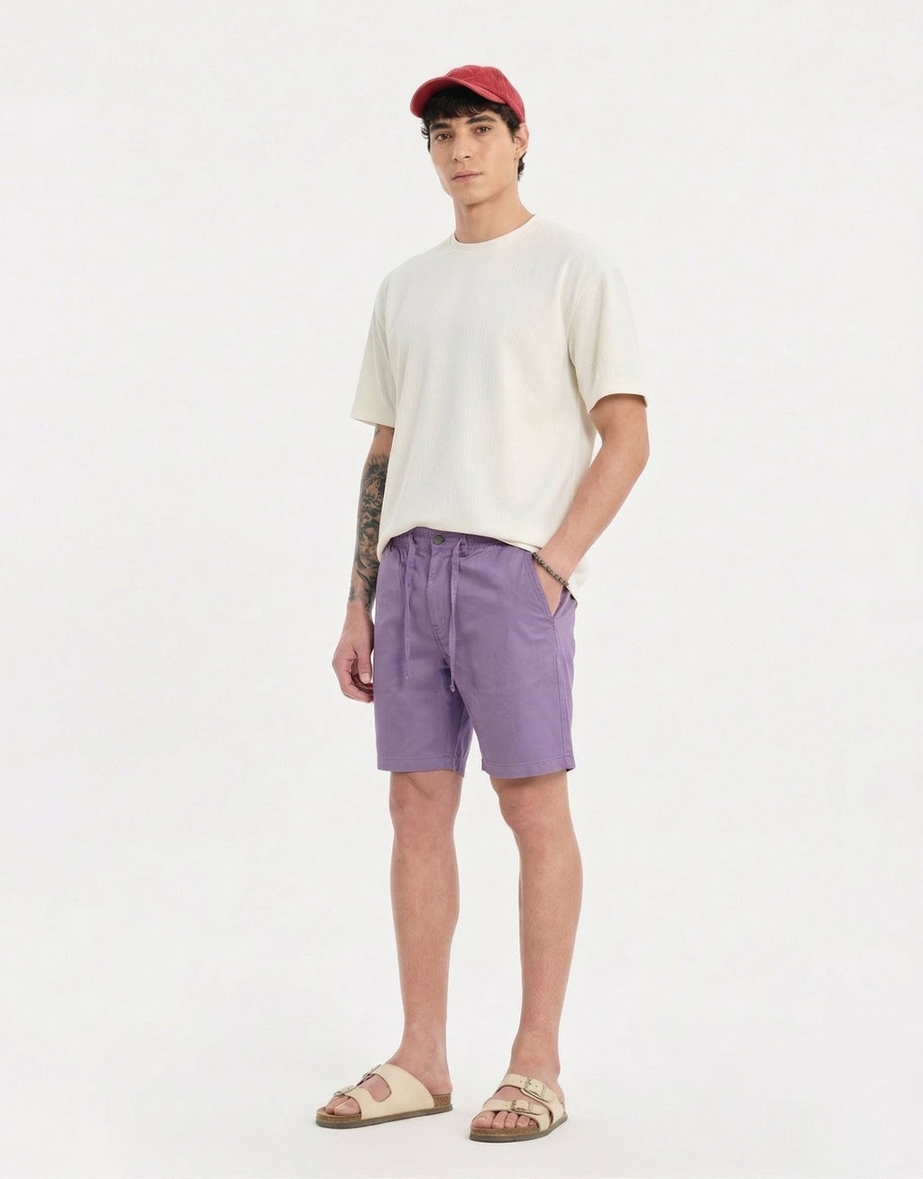 Threaded Lavender Cotton Stretch Shorts