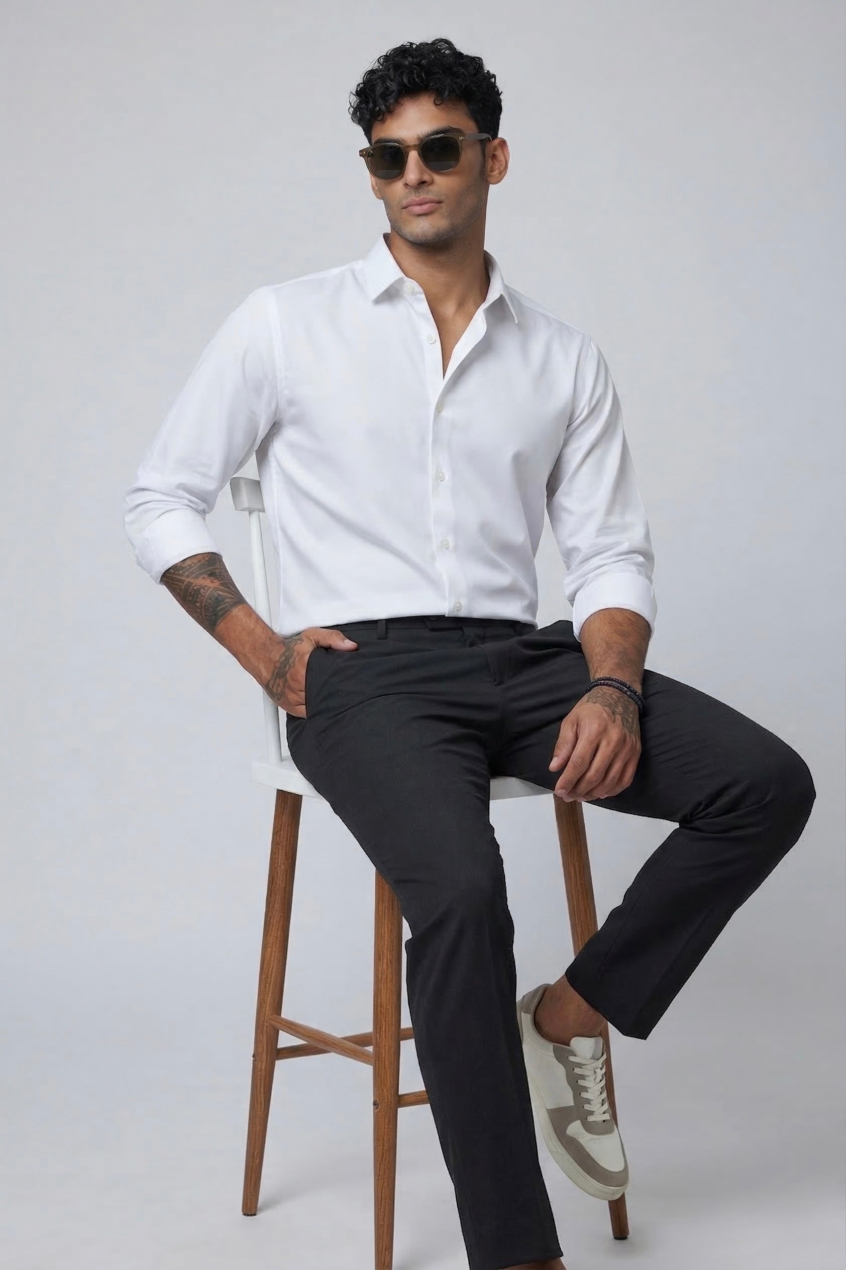 Threaded White Armani Fabric Shirt - Premium Minimal Streetwear