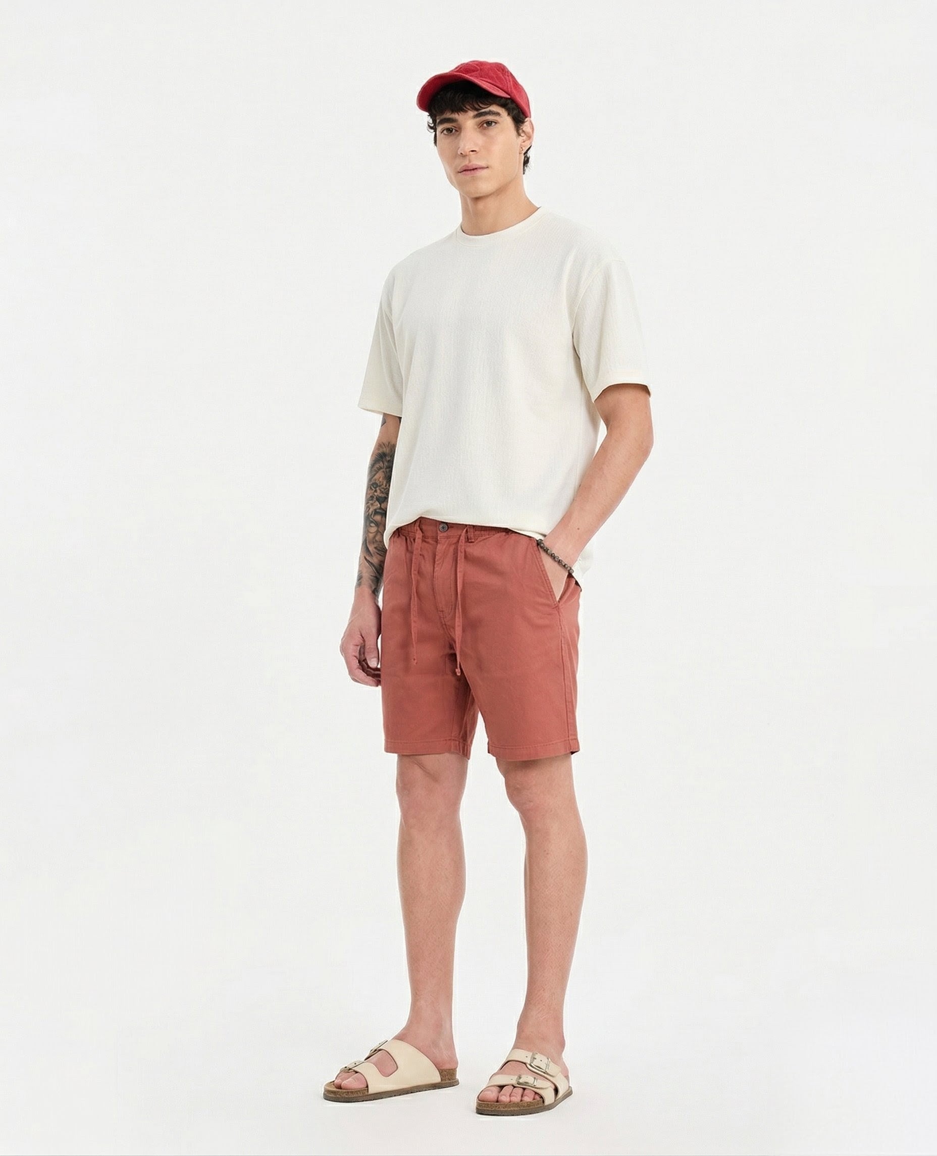 Threaded Rust Cotton Stretch Shorts