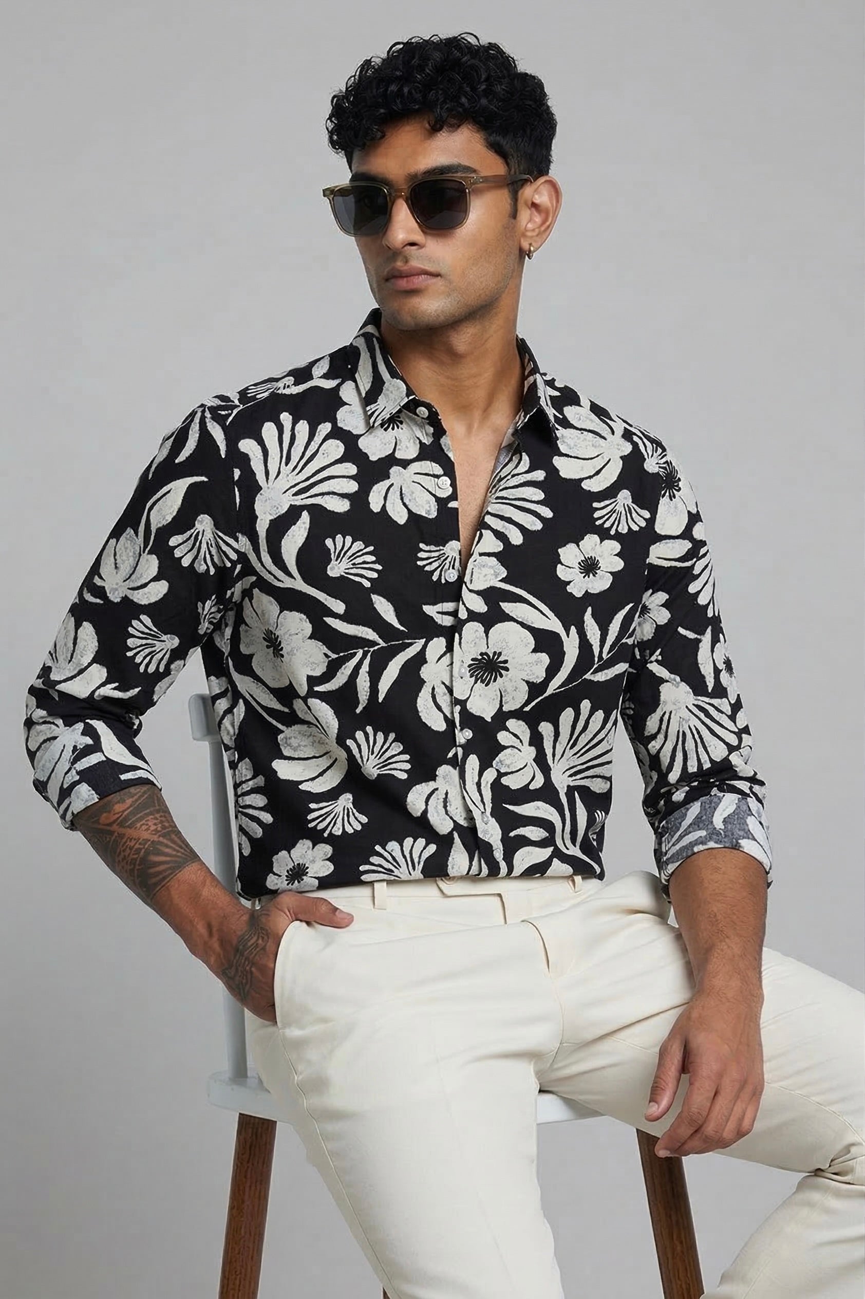 Threaded Black Floral Print Rayon Shirt - Premium Streetwear Edition