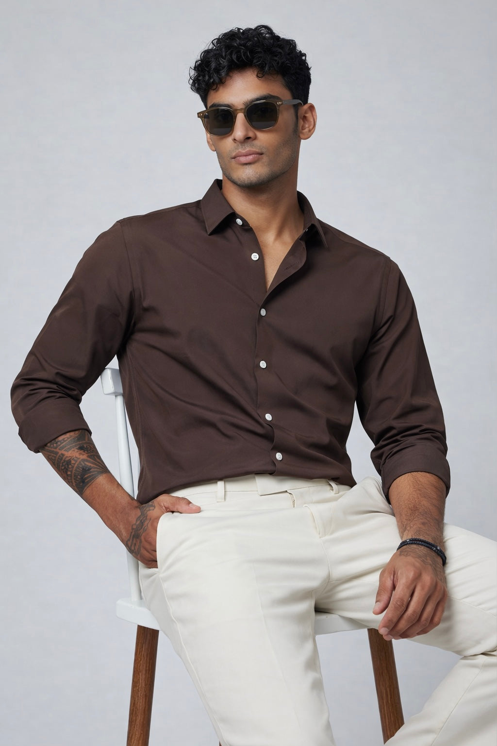 Threaded Brown Armani Fabric Shirt - Premium Minimal Streetwear
