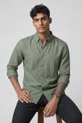 Threaded Olive Green Linen Shirt