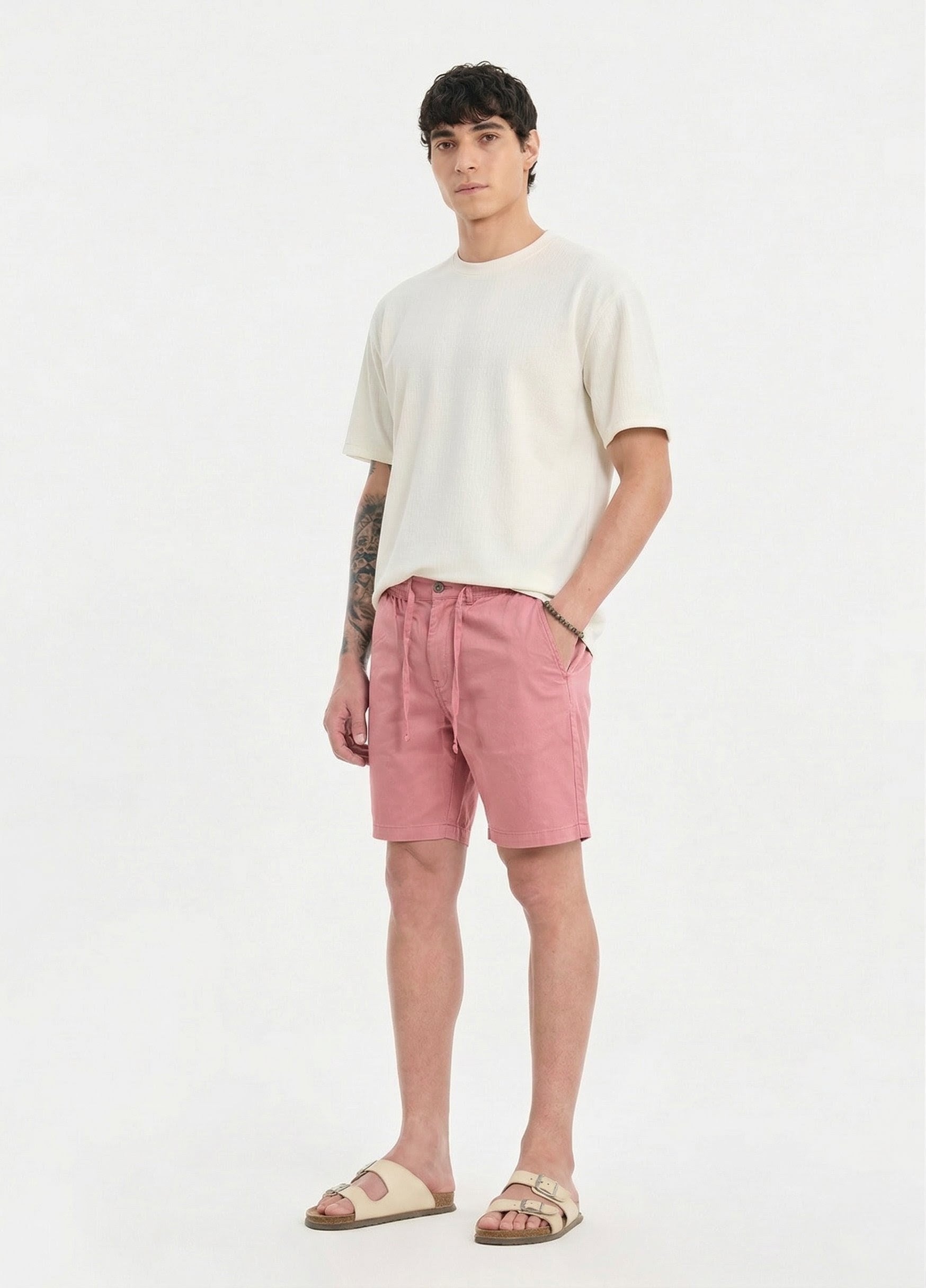 Threaded Rose Pink Cotton Stretch Shorts