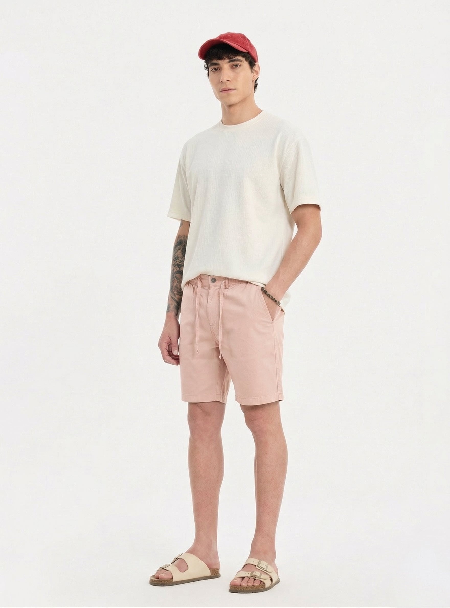 Threaded Peach Cotton Stretch Shorts