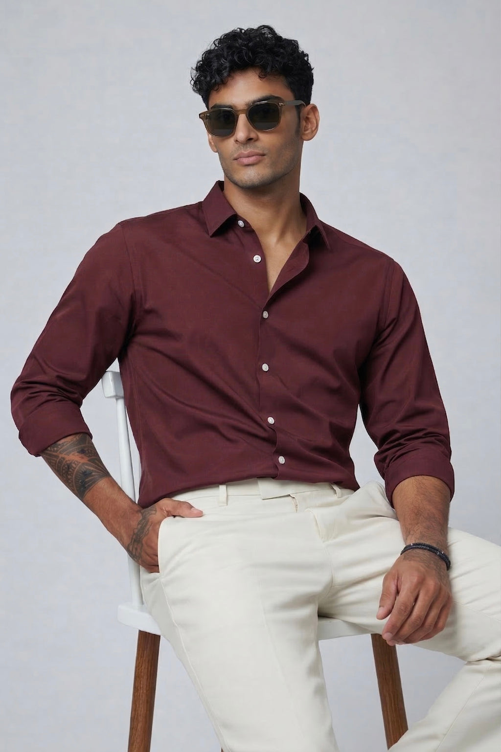 Threaded Burgundy Armani Fabric Shirt - Premium Minimal Streetwear