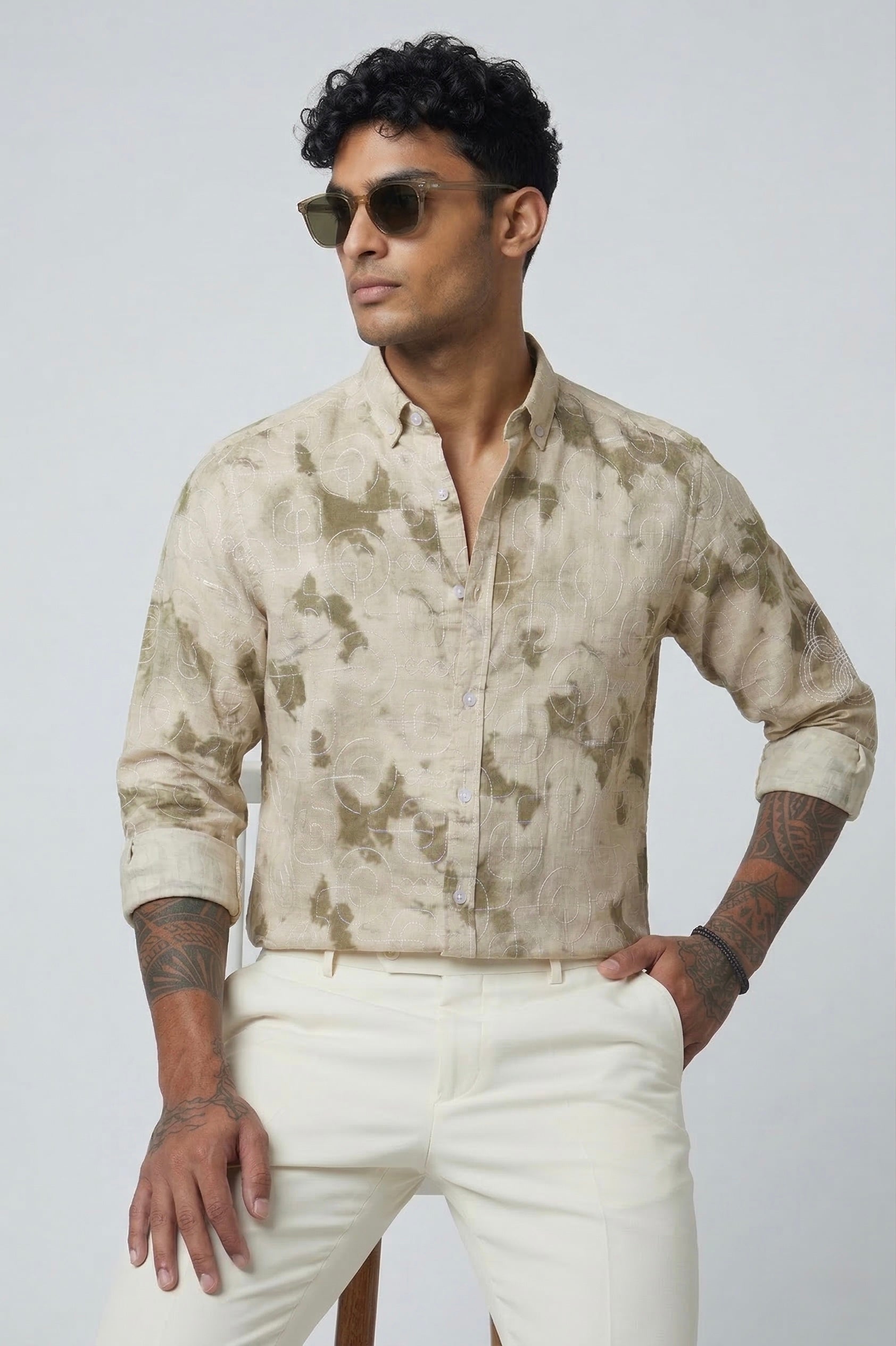 Threaded Embroidered Cotton Shirt - Premium Textured Streetwear