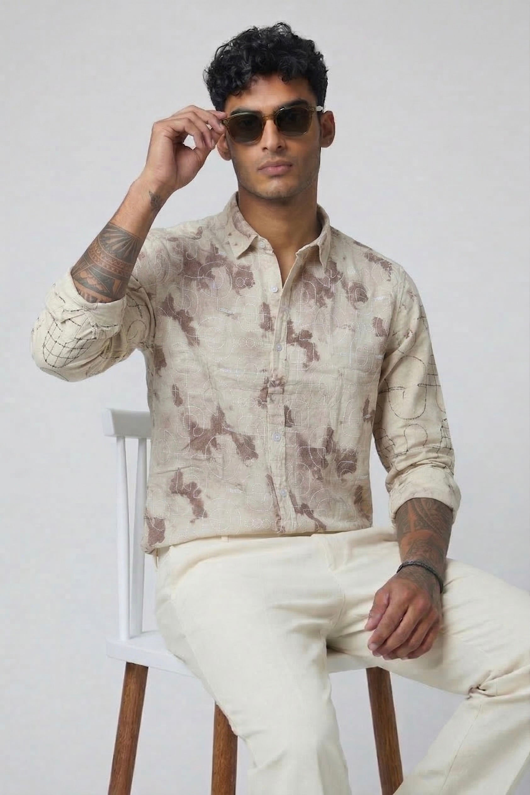 Threaded Abstract Embroidered Cotton Shirt - Premium Textured Streetwear