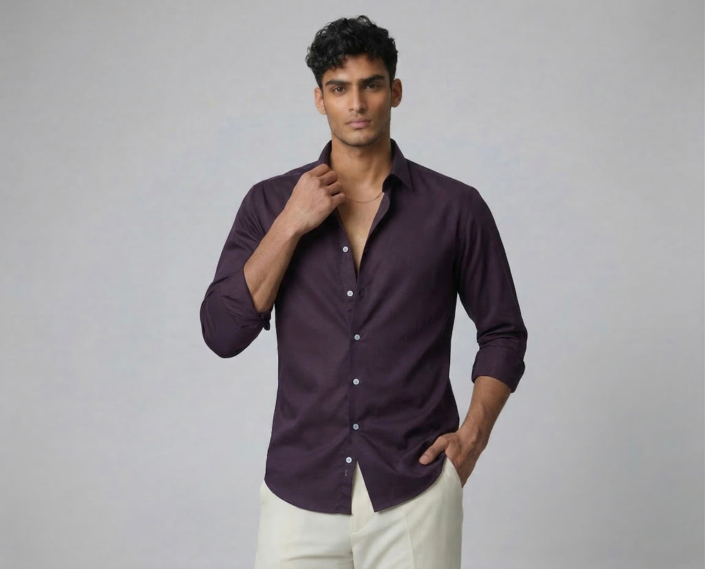 Threaded Plum Armani Fabric Shirt - Premium Minimal Streetwear