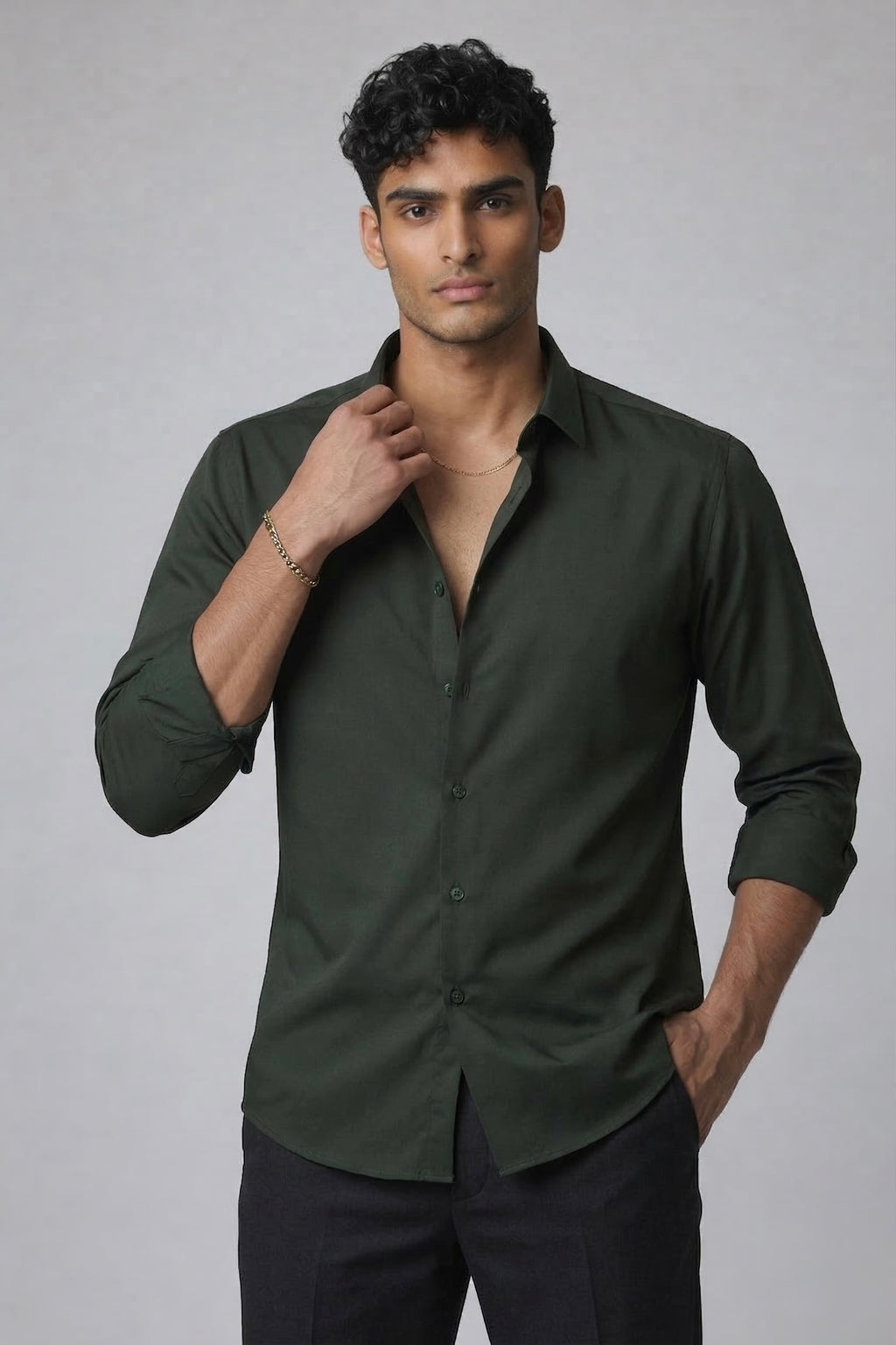 Threaded Forest Green Armani Fabric Shirt - Premium Minimal Streetwear
